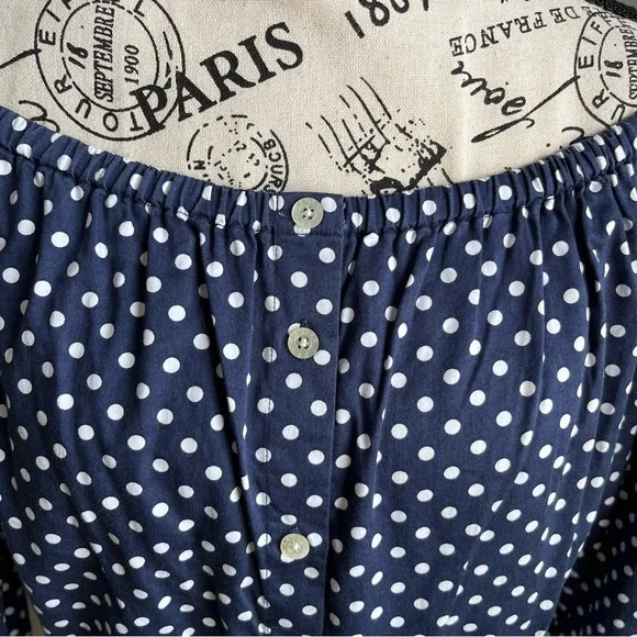 Lauren Ralph Lauren Off Shoulder Polka Dot Button Down Top Blue Sz M - Picture 3 of 15